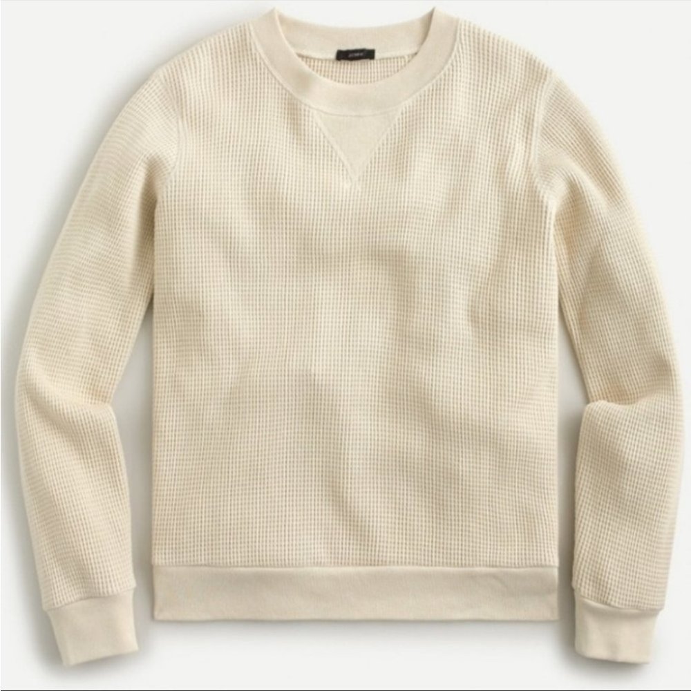 J. Crew Pale Sand Waffle Knit Thermal Crewneck Pullover